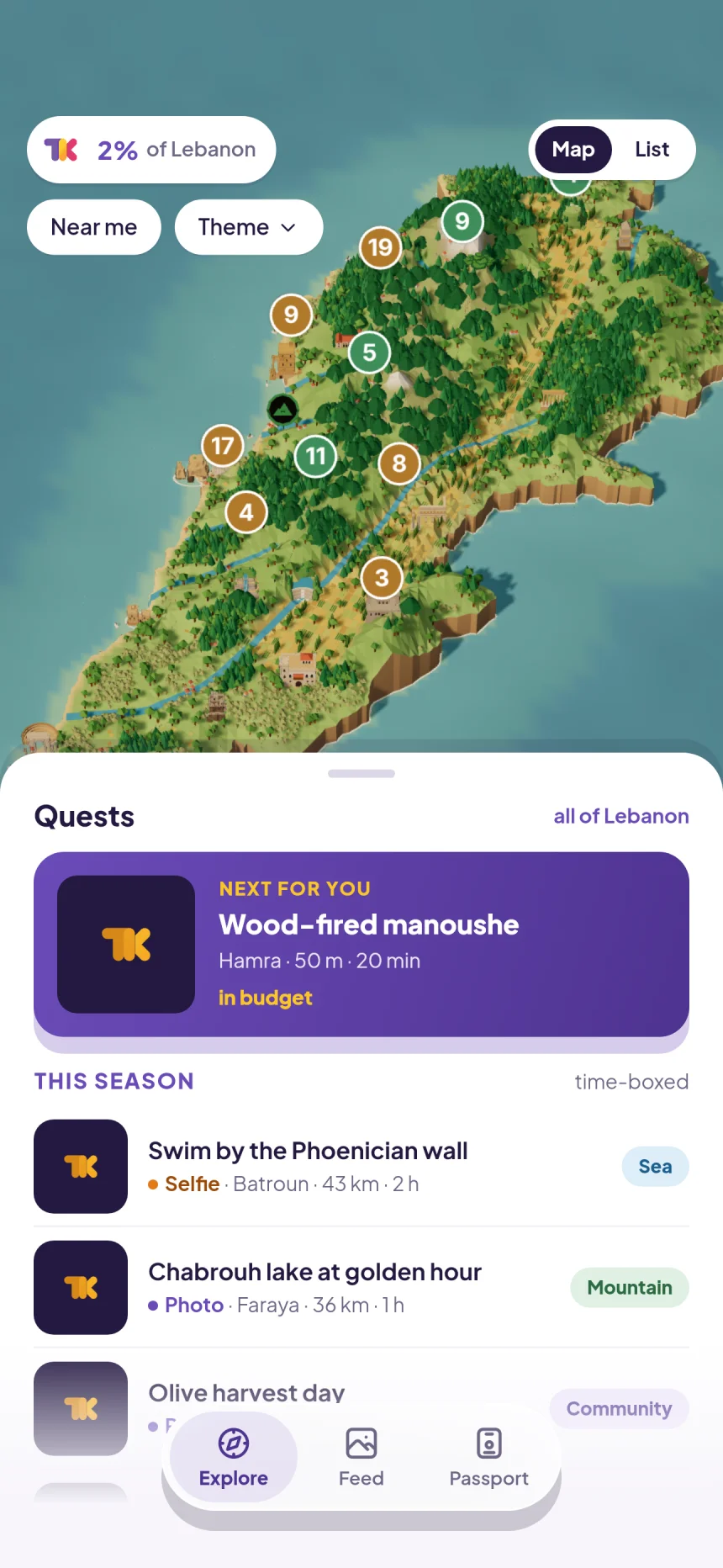 Explore on iPhone: the 3D map with quest pins and bubbles, Next for you, and this season's quests